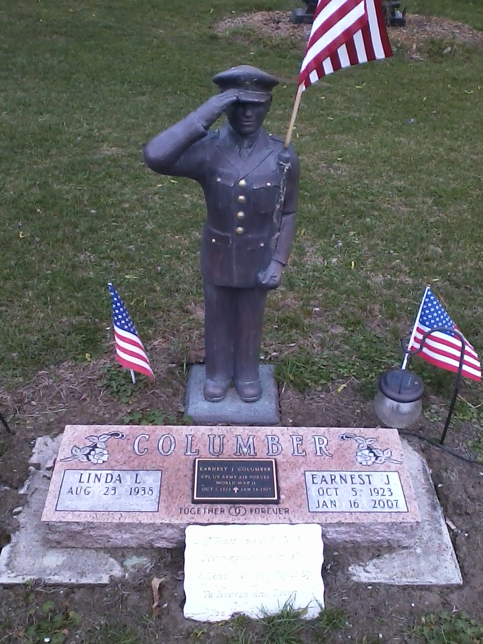 Ernest J. Columber in Weston, Ohio Cemetery - front